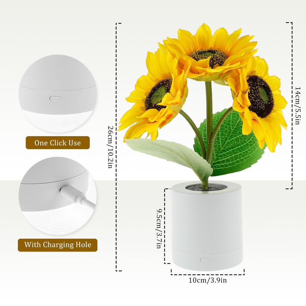 LED Sunflower Night Light Dimmable Simulation Sunflower Table Lamp USB Creative Desktop Decorative Light Bedroom Bedside Light