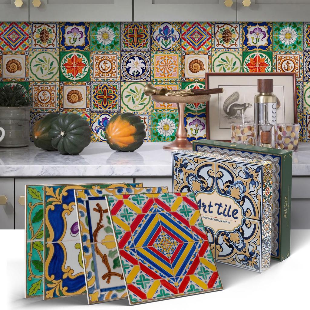 PET Foam Thickened Self-adhesive Wall Sticker, Waterproof and Anti-fouling European Mandala Wallpaper Tile Sticker for Kitchen and Bedroom