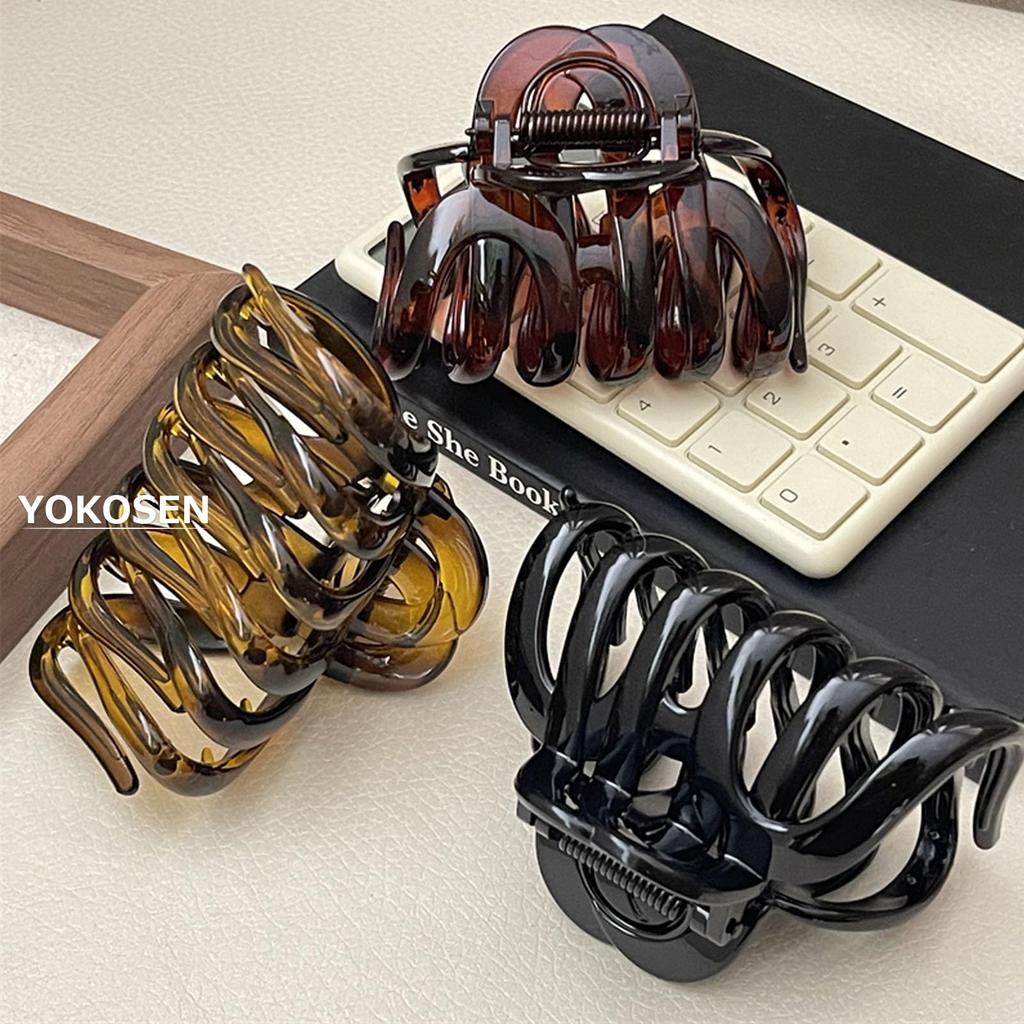 Yokosen Hair Long Hair Hair Hair Dark Brown Clip, Large, Secure, Clip, Accessory, 9cm, Brown, Barrette, Clip, Damage-Free, Strong, Adult, Stylish,