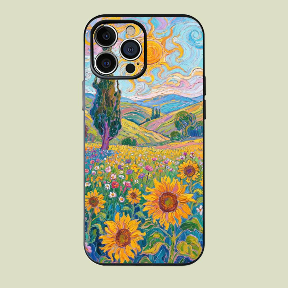 

Brilliant Sunflowers Black Matte Phone Case For iPhone 17,16,15,14,13,12,13,12,11 Pro Max Plus mini XS Silicone Soft Back Cover iPhone12mini