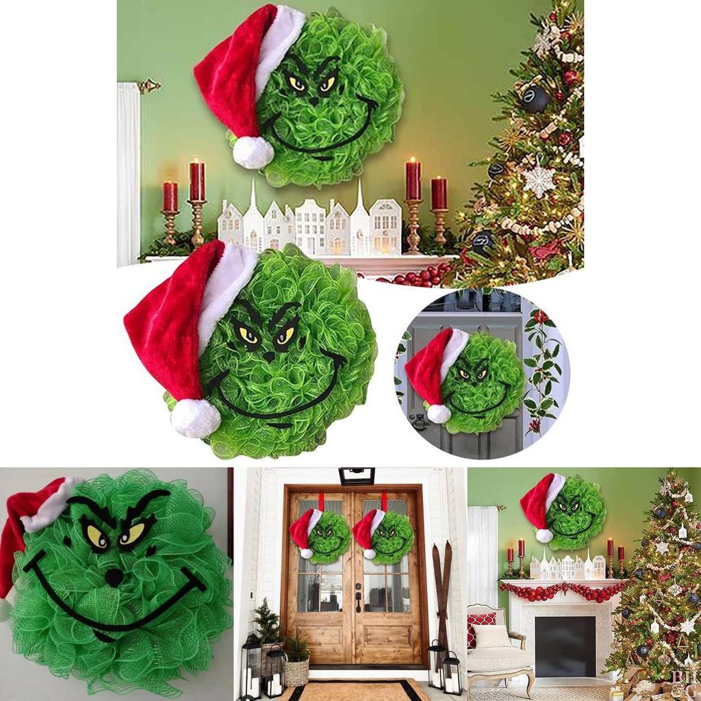 Neuer Grinch Grün Monster Plüschtier Weihnachts-Kranz Verziert Festliche Feiertagsdekoration