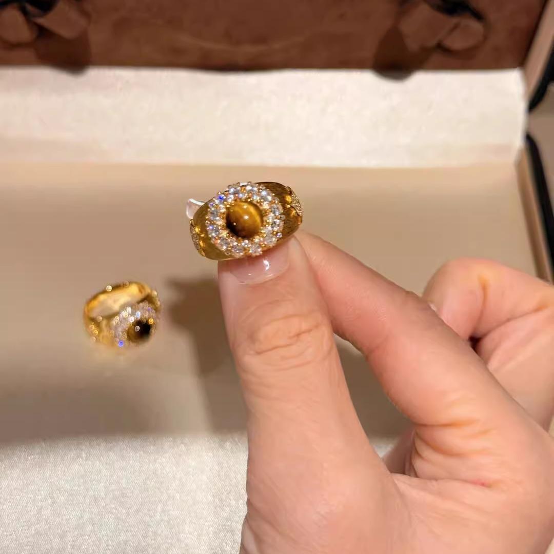 

Zircon Tiger s Eye Open Ring Women s Light Luxury High-end Fashion Ring Exquisite Medieval Jewelry