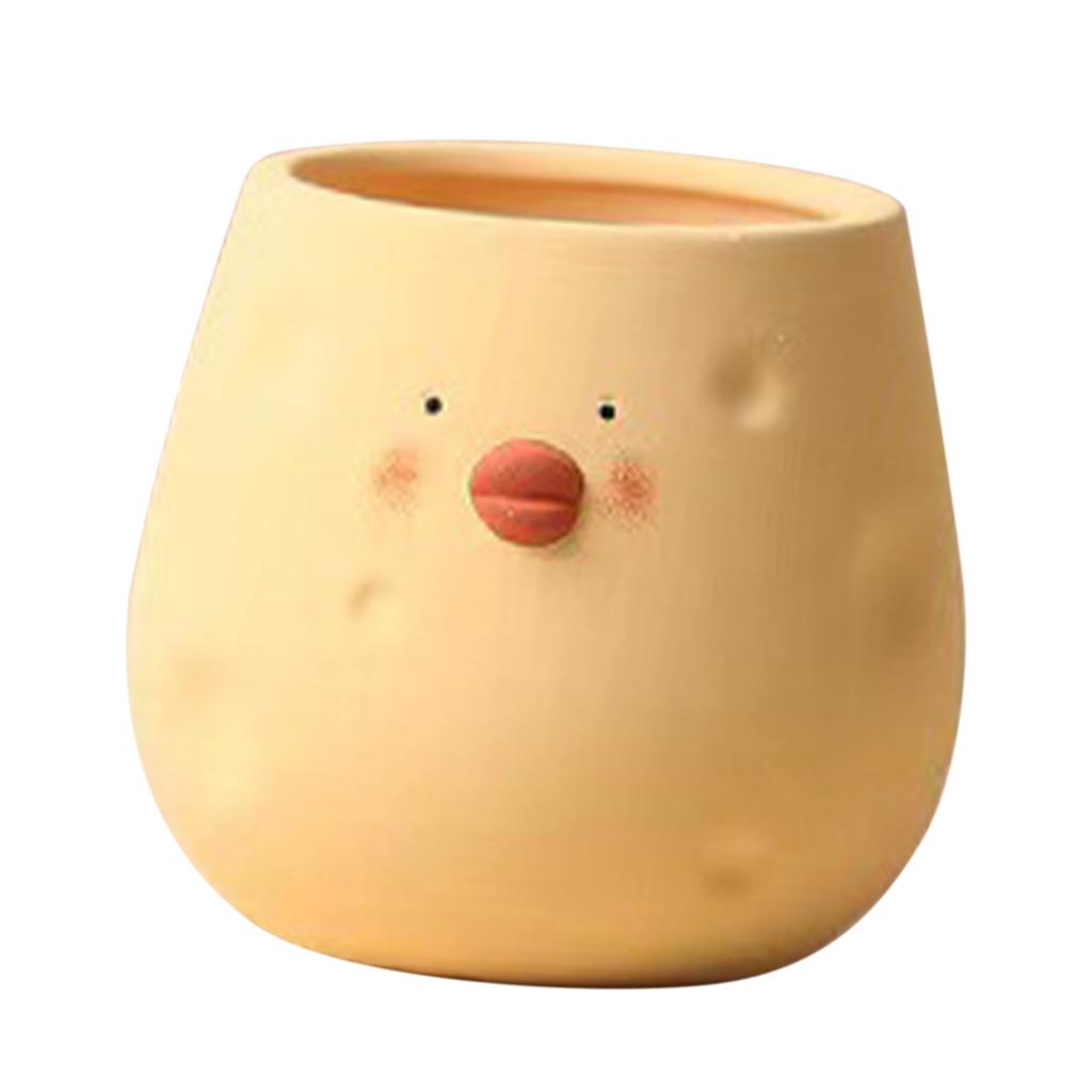 Cute Flower Pot Ceramic Cartoon Chick Planter Succulent Pot for Indoor Outdoor Home Garden Decoration Yellow Egg Shape
