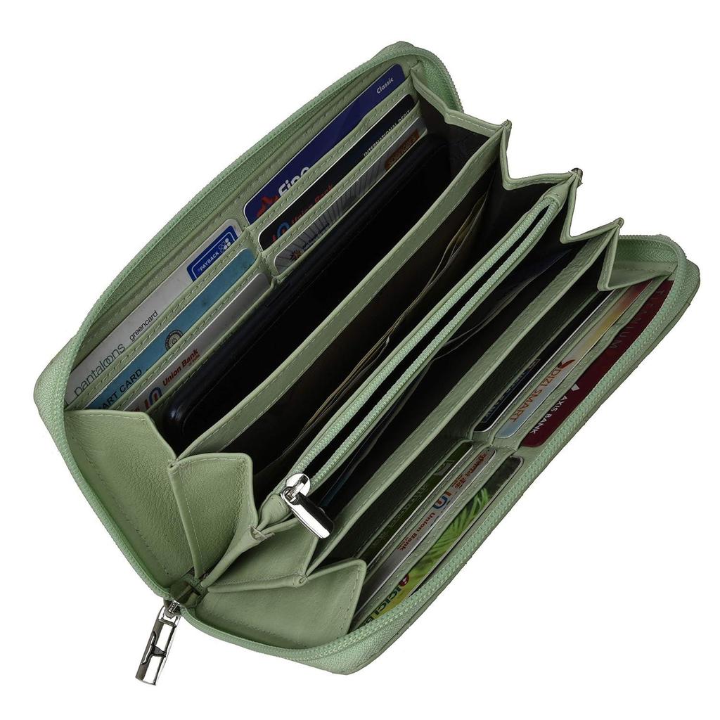 Grace Quilted Mint Green Leather Wallet/Clutch for Women