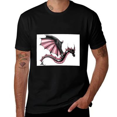 Flying Red and Black Dragon TShirt Work Daily Short Sleeve Top