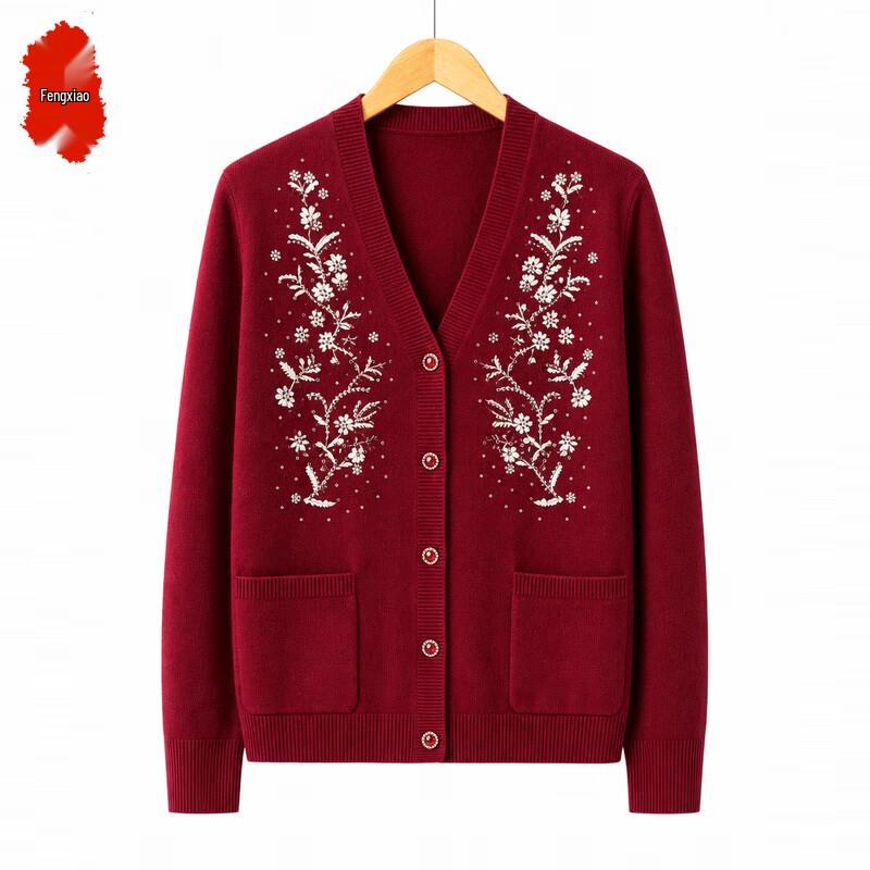 Women's Floral Embroidered V-Neck Knitted Cardigan