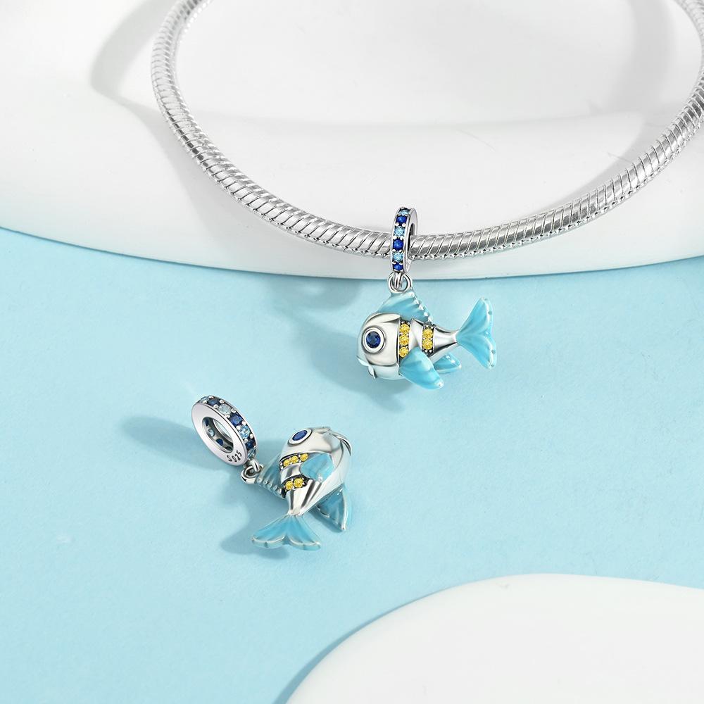 S925 Silver Ocean Fish Shaped Fashion Pendant DIY Handmade Jewelry Accessories