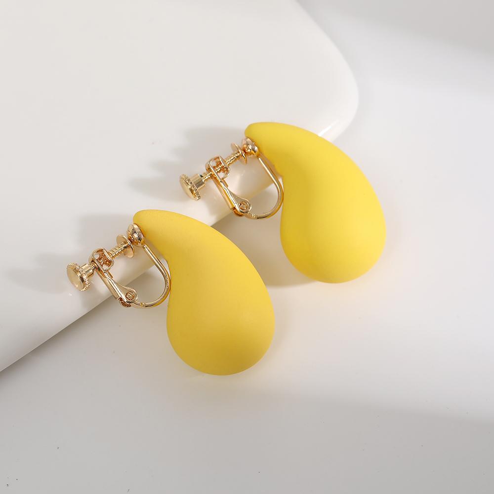 Vintage Chunky Dome Drop Clip On Earrings for Women Golden Glossy Colorful Teardrop Non Pierced Earrings Trendy Jewelry