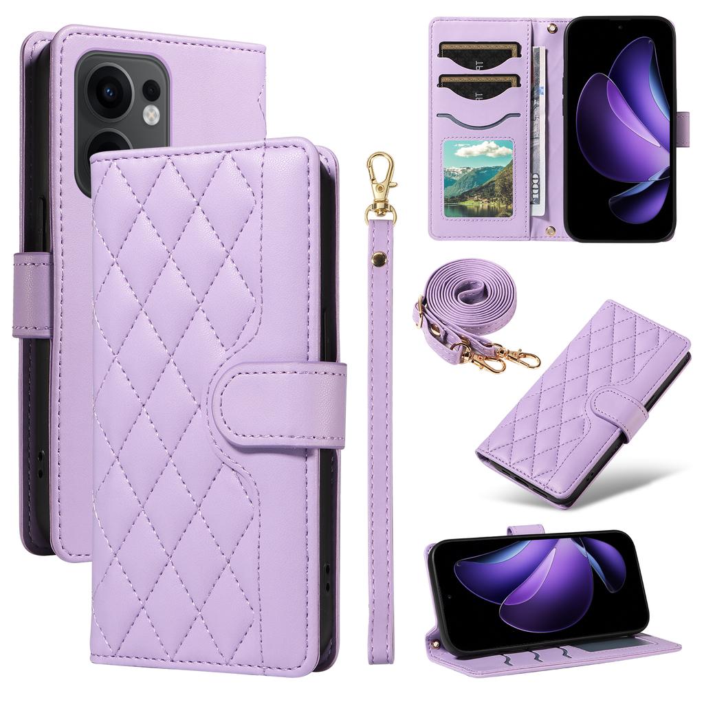 For Oppo Reno13 F 4G/Oppo Reno13 A 5G/Oppo Reno13 F 5G Wallet Case Rhombus Leather Phone Cover with Strap