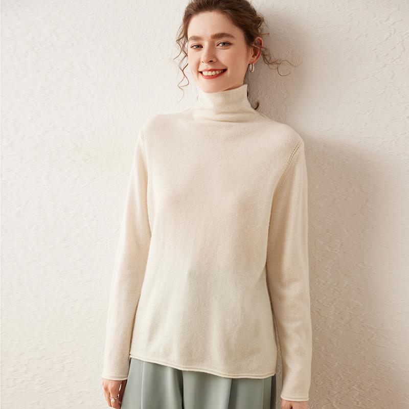 New Autumn/Winter Women's Cashmere Stacked Collar Sweater: Solid Color, Long Sleeve, Elegant and Soft Pullover