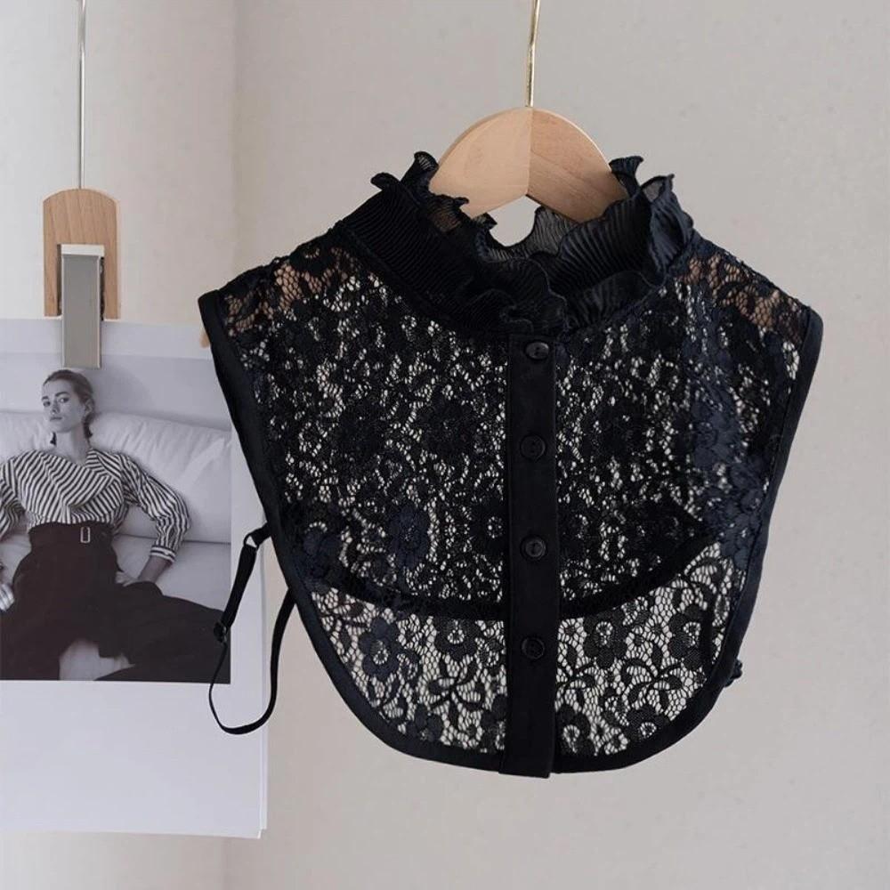 Pusta Kwiatowa Odpinana Sztuczna Koszula z Kołnierzykiem Łatwa do Dopasowania Regulowany Dekolt Koronkowy Klapy Połowa Koszuli Damska