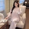 Autumn Long-sleeved Pajamas Women's with Chest Pads, Mesh, Sweet Lace Princess Style Trousers Set, Loungewear