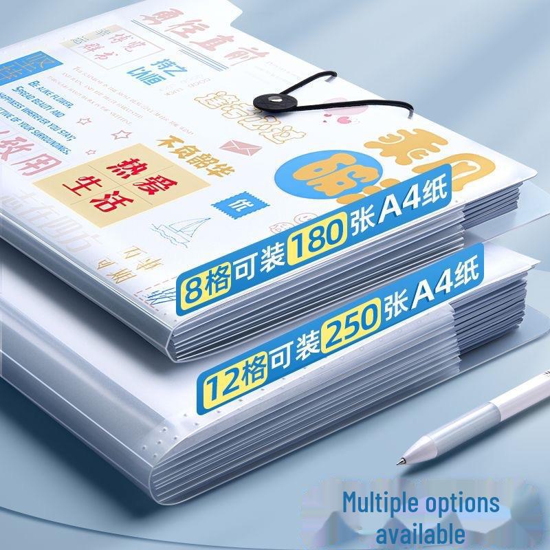 A4 Transparent 12-Grid Accordion Folder for Paper Storage and Organization