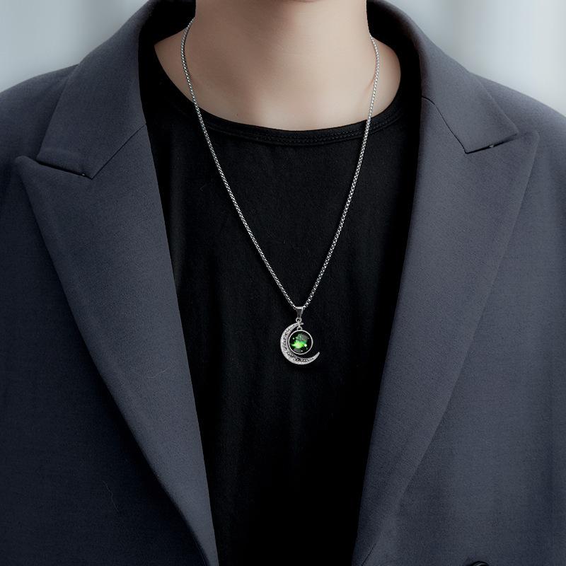 Twelve Constellations Necklace Boys Trendy Brand High-End Necklace Moon Pendant Jewelry Men'S Non-Fading Necklace