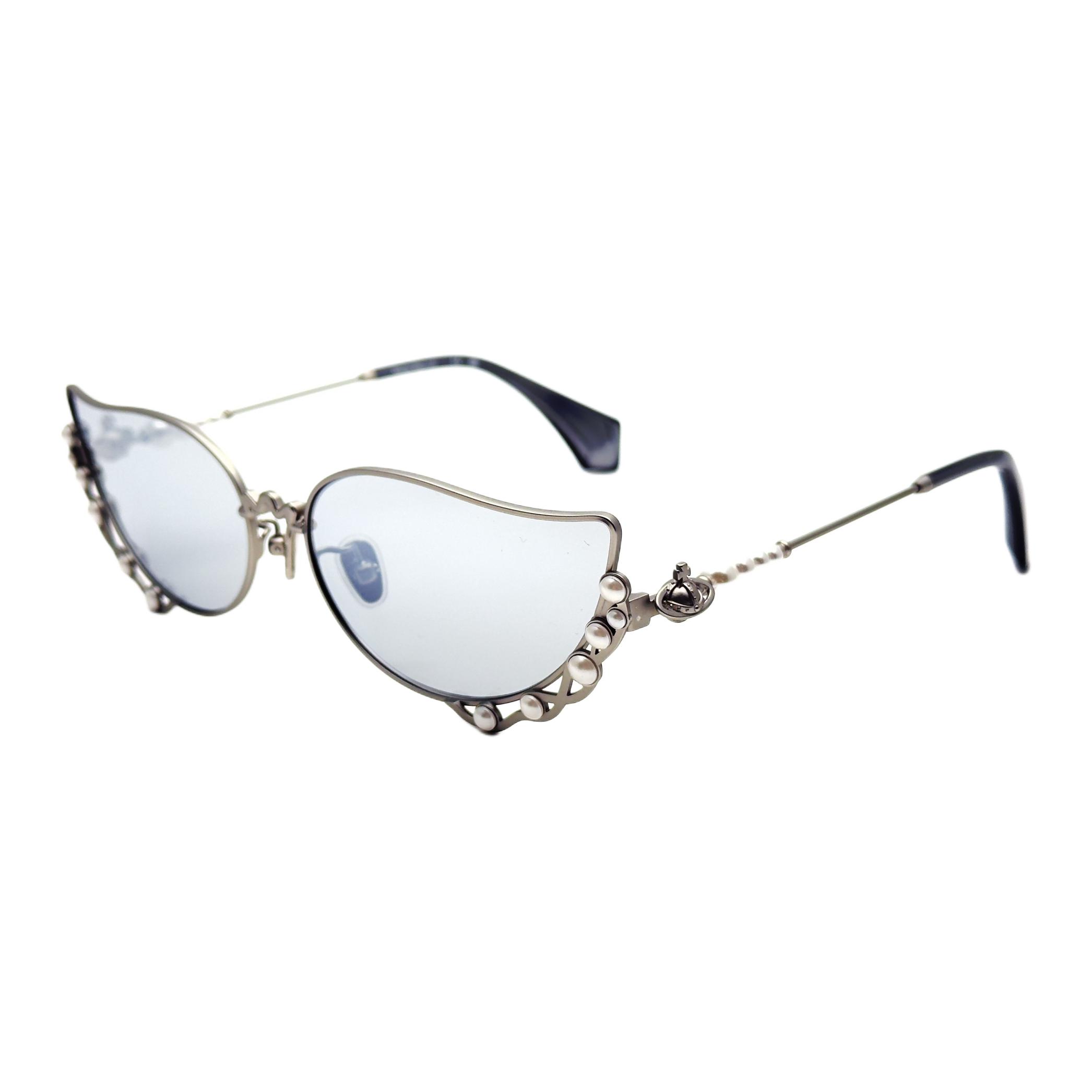 

Vivienne Westwood Decorative Pearl Design Metal Irregular Shape Sunglasses Unisex sunglasses Silver VW5096-1-800 61,Silver