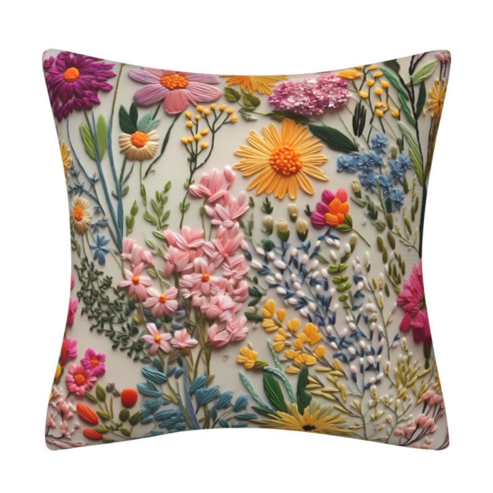 

Breathable Linen 3D Three-dimensional Imitation Embroidery Floral Pillowcase And Sofa Cushion Cover Digital Printing 4*45cm One Size