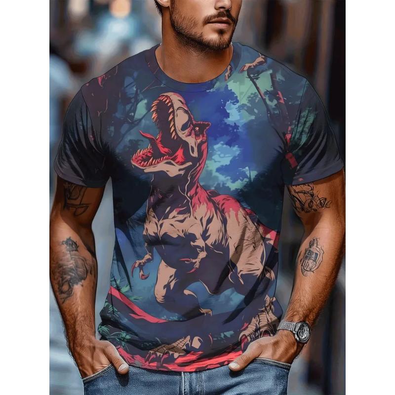 Fashion Men's Crew Neck Short Sleeve T-Shirt 3D Color Printing Summer Crew Neck T-Shirt