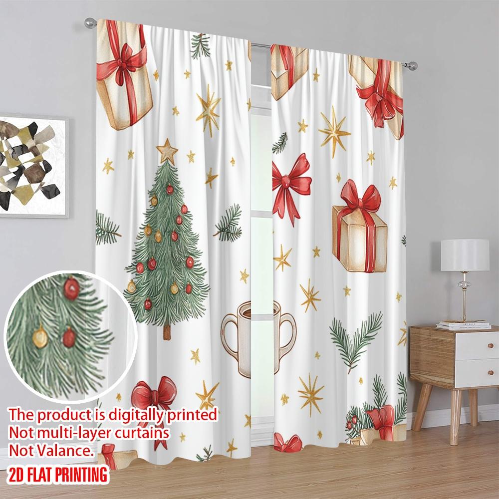 2pcs  2D plane printing Creative Curtains Christmas Tree Bow Gift Snowflakes Versatile Fabric (without rod) Decorations Outdoor