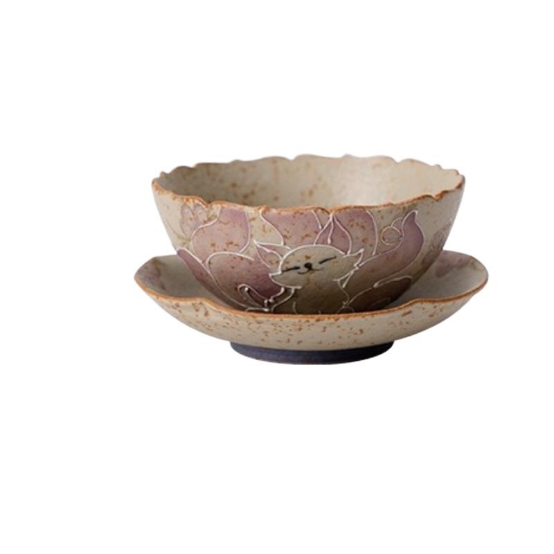 Ceramic teacup master cup  pure hand-painted nine-tailed fairy fox flower sequence cup with coaster Chinese tea set