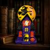 Outdoor Halloween Yard Displays Haunted House Blow Mold Light, Vintage Pre-Lit Mansion Decor with Glowing Witch Spooky Atmosphere Party Lights