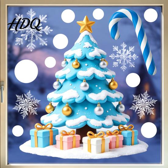 Seasonal Static Window Film Christmas Clings Reusable Stickers with Santa Claus Snowman Glass Xmas Tree Patterns Removable Decals for Holiday