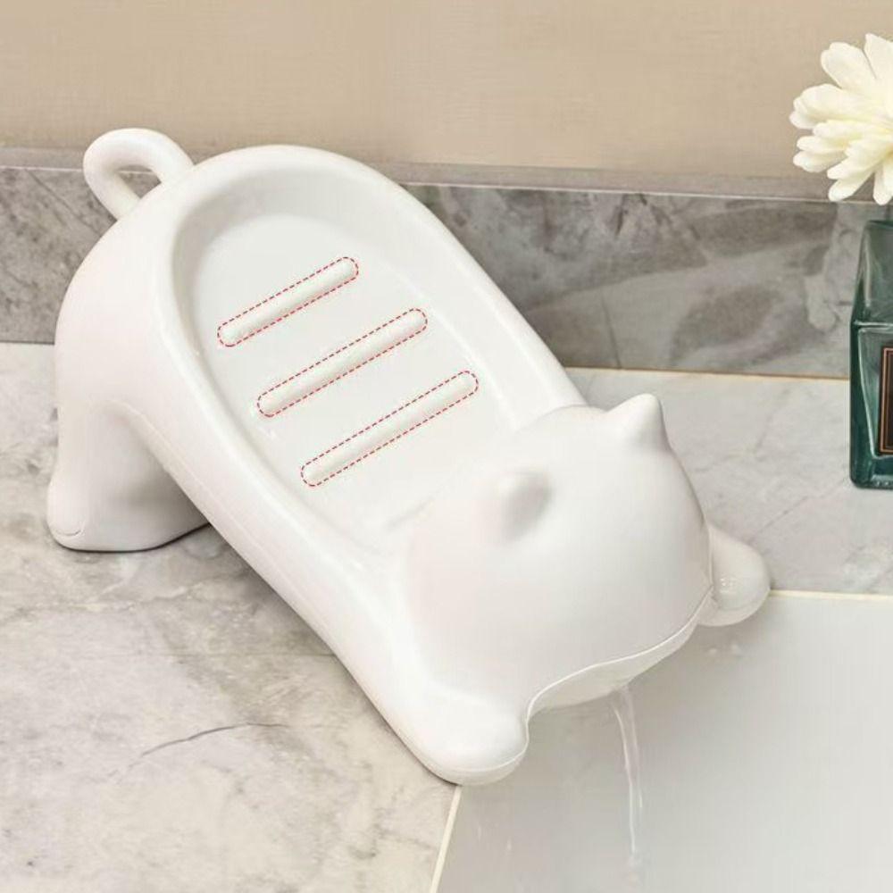Self Draining Plastic Soap Dish Cat Shaped Bathroom Soap Holder Soap Sponge Tray  Household