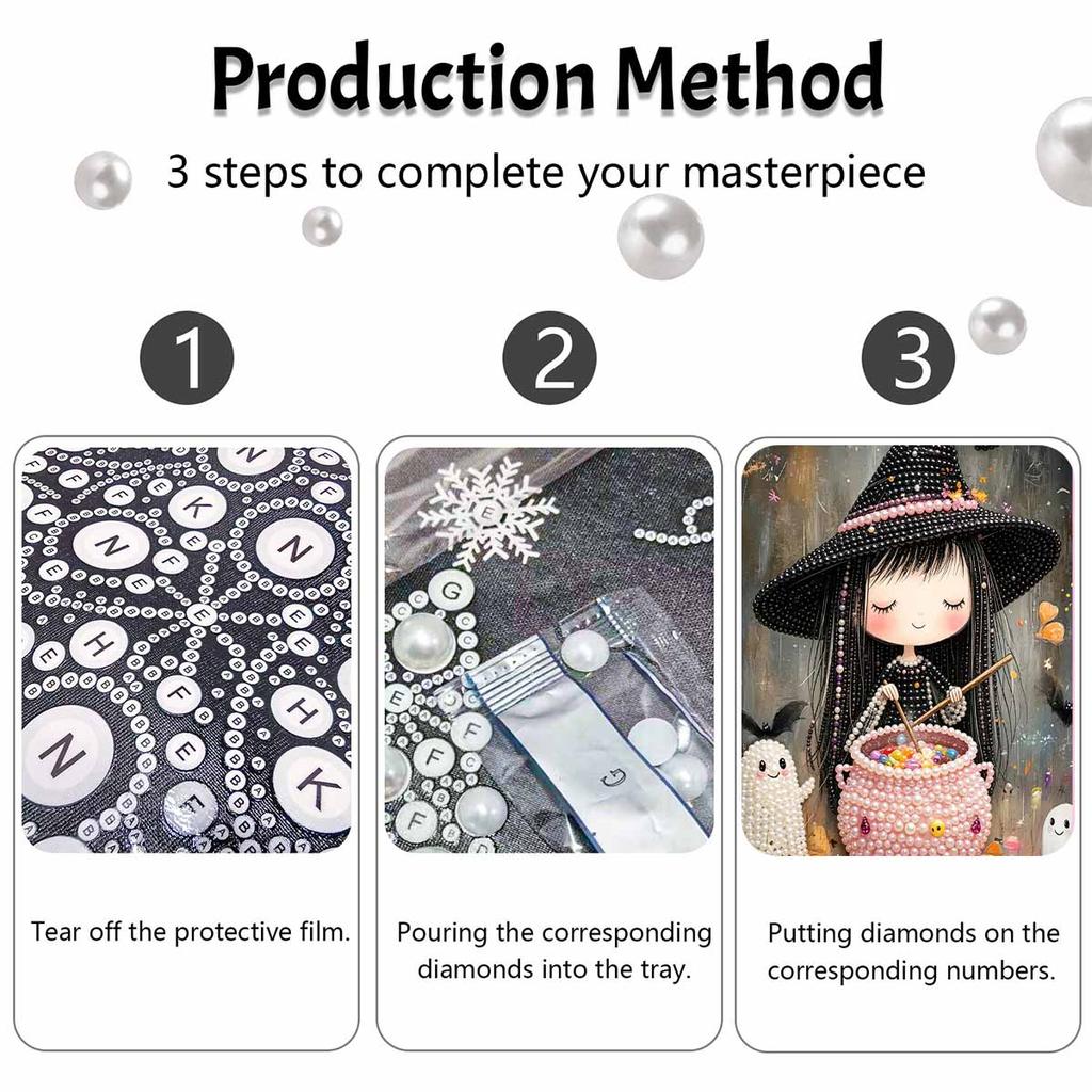 Frameless Pearl Painting Kit Cute Little Witch Cauldron Pattern DIY Shiny Bead Canvas Creative Leisure Craft Gift for Adults