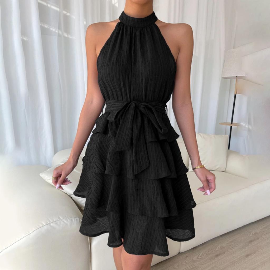 Damen Casual Fashion Sexy Einfarbig Gürtel Bequem Und Cool Rundhals Kleid