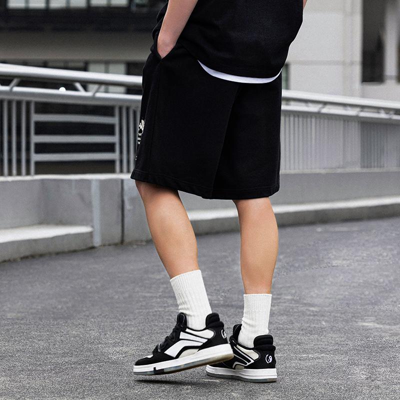 Li-Ning Breathable Loose Fit Elastic Printed Letter Knit Casual Shorts Men Shorts Black AKSU685-2