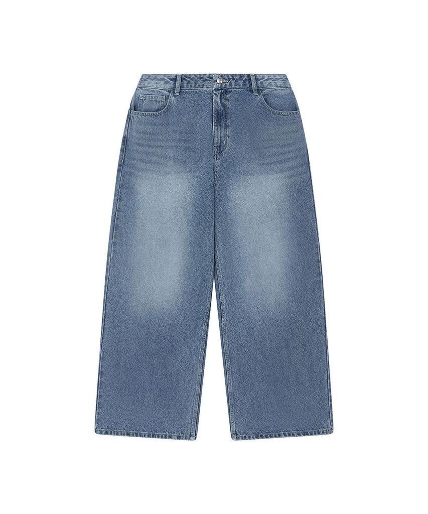 Lotaib Stud Line Wide Denim Pants - Mid Blue