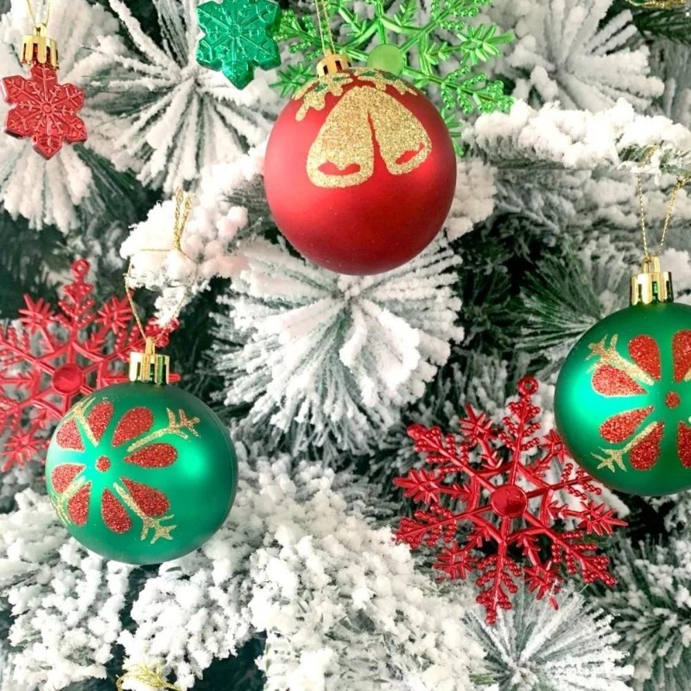 16/45PCS Plastic Christmas Ball Set Electroplated Snowflakes Christmas Tree Balls Painted Hanging Xmas Ornament Ball Storefront