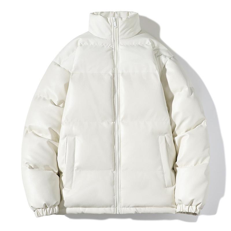 Neuer, hochwertiger, wattierter Herren-Wintermantel aus Baumwolle mit Stehkragen, trendige Markenoptik, vielseitige PU-Leder-Baumwollwattierung 