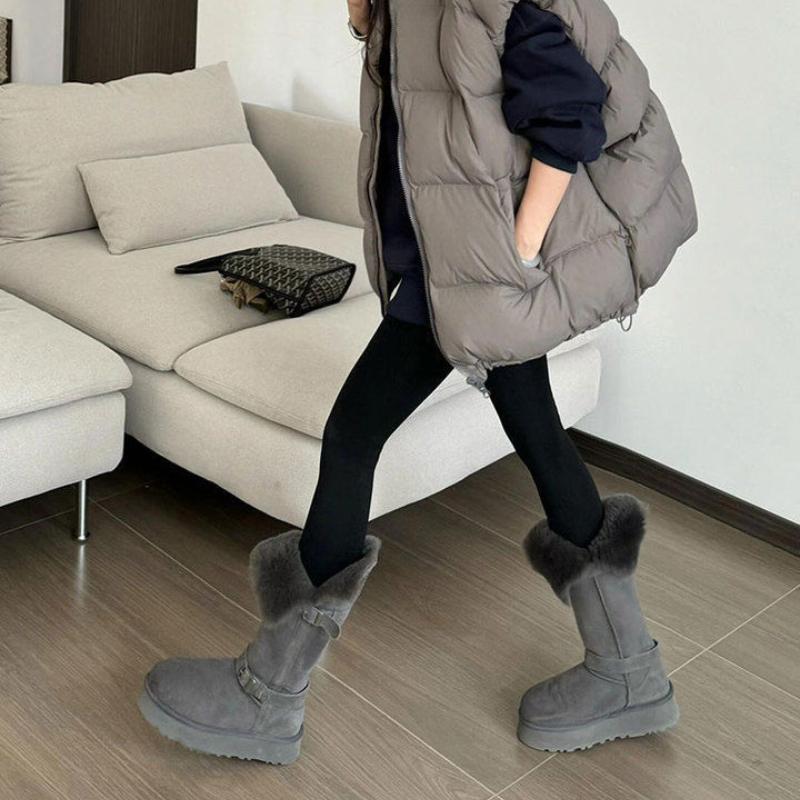 Women's Padded Thickened Warm Hiking Mountaineering Thick Bottom Waterproof Non-slip Sports and Leisure Production Long Snow Boots Cotton Slippers