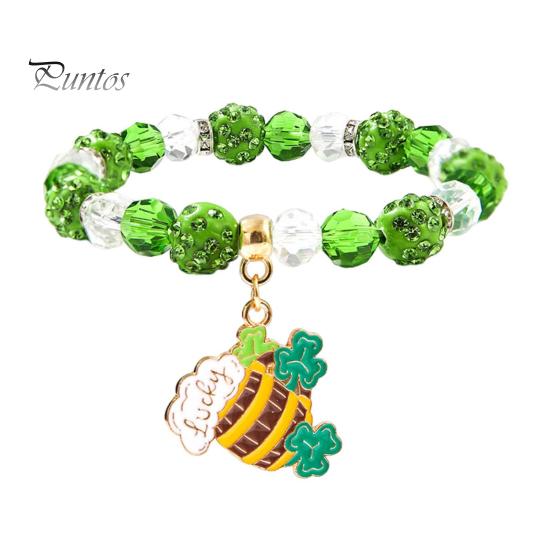 

Браслет из клевера. День Святого Патрика Ирландские бисерные украшения со стеклянными бусинами и подвесками Браслет-талисман на удачу для праздничных торжеств Эластичный клевер C