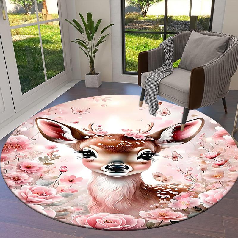 1PC Deer Non-Slip Floor Round carpet, Office, family, bedroom, Large Area Rug Indoor Rugs,  Durable PolyesterH0364