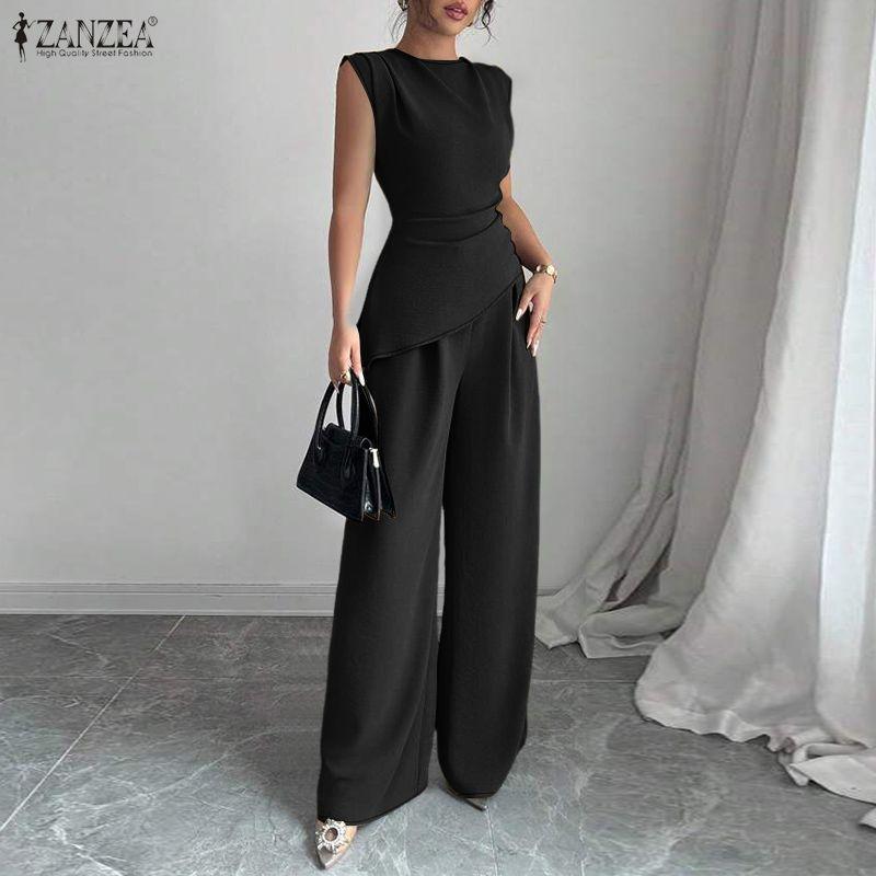 ZANZEA Women Sleeveless Vest Tops and Long Pants Casual Two Piece Suit Sets