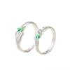 Cool Fun Simple Creativity Green Leaves Young Couple Ring Women Lover Silver Color Open Resizable Rings Romantic Jewelry