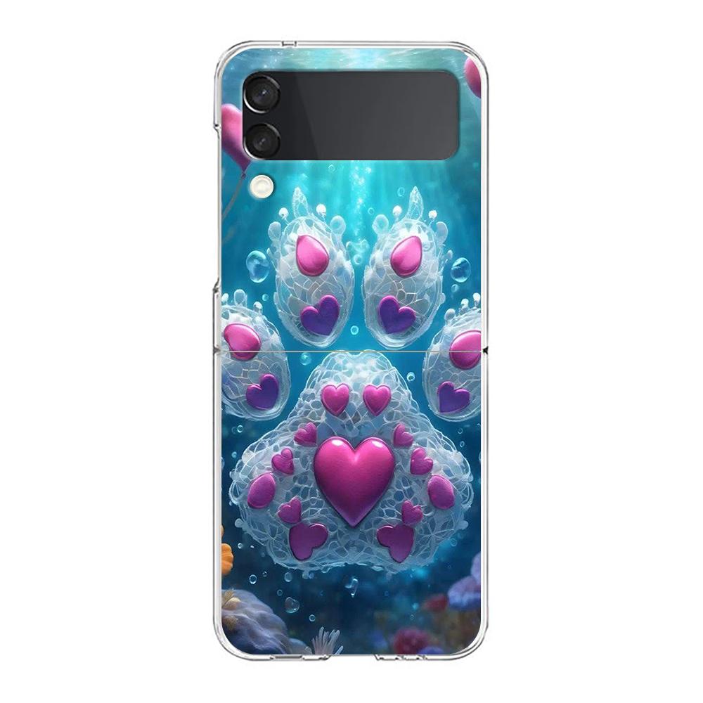 Phone Cover For Samsung Galaxy Z Flip 7 6 5 4 Case Transparent For Samsung Z Flip 3 Hard PC Foldable Dog Paw Print Aesthetics