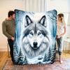 Aesthetic Wolf Portrait Throw Blanket Winter Forest Snow Fleece Throw Cozy Decor for Home Gift Idea Pet Lover Seasonal Warm