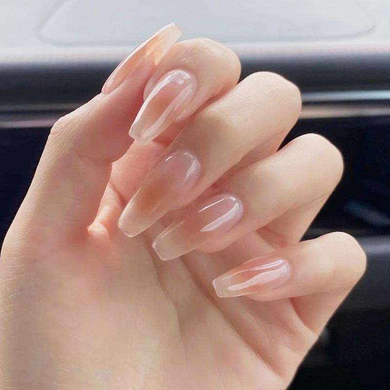 Ice-Clear Nude Ballet Nail Art Medium-Length Press-On Tips