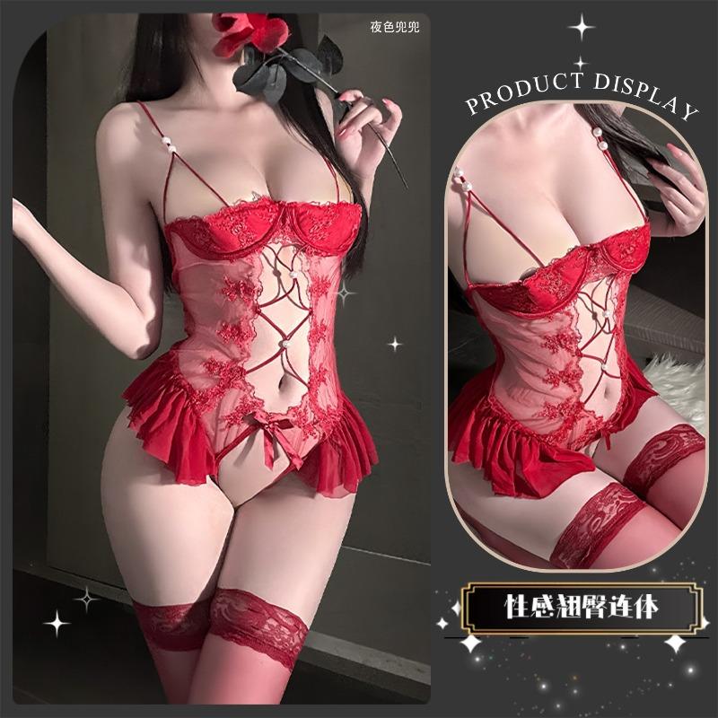 Sexy underwear Sexy small breasts show big lace seduction Hollow onesie Hot uniform Passion female body sculpting