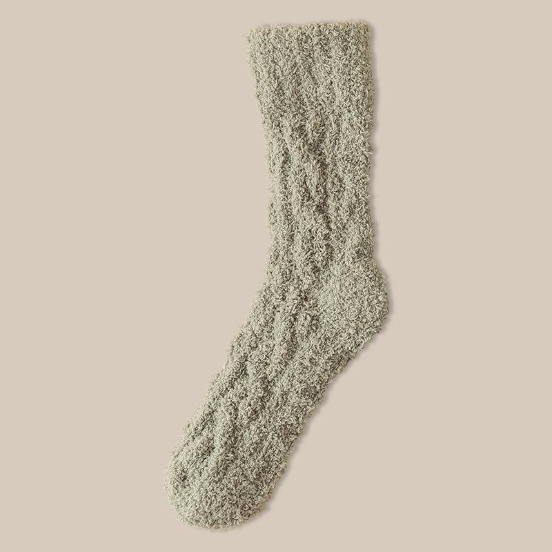Couple's Coral Fleece Mid-Calf Terry Socks - Solid Color, Velvet Thickened for Winter Warmth & Cold Protection, Ideal for Home & Sleep.