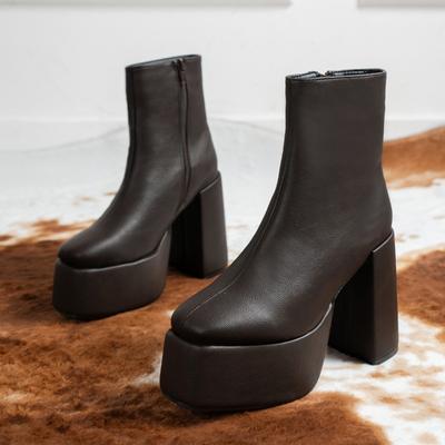 Fashion Women's Fashion High Heels Autumn New Round Head Thick Heel Waterproof Platform Side Zipper Temperament Mid-calf Boots