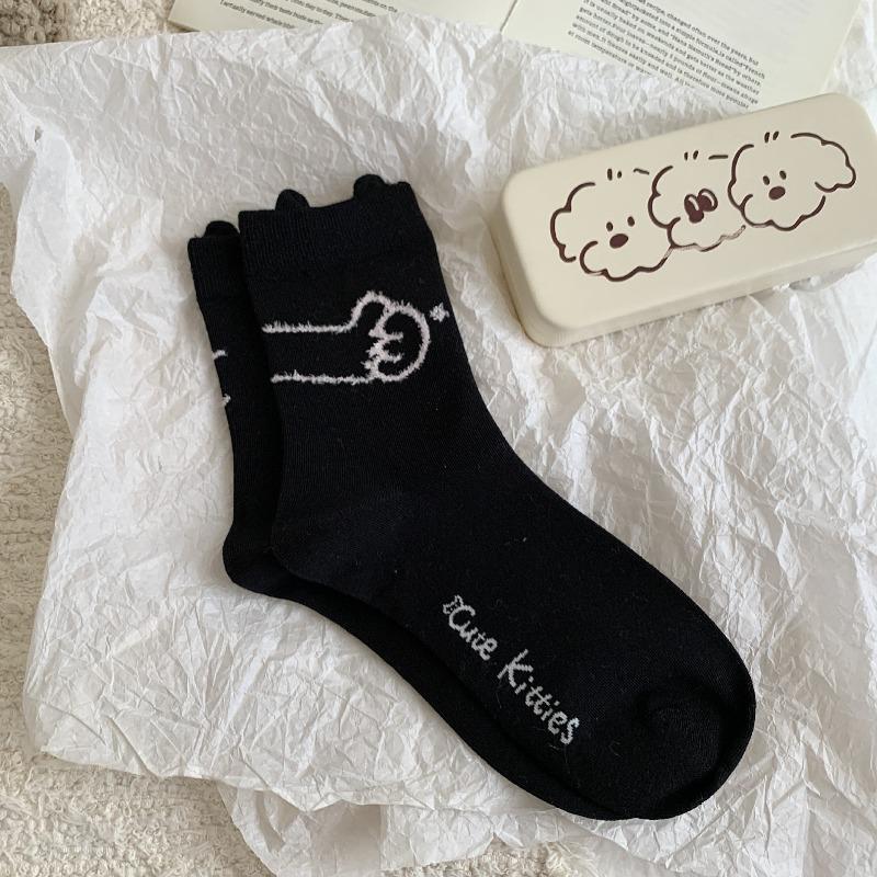 

Женские осенние новинки Милые мультяшные кошачьи ЛАПКИ Бесшовные носки-трубы Хлопковые носки 1 pair чёрный