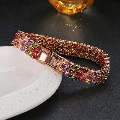 Pulseira elegante e moderna, zircônia cheia de diamantes exagerados vestido de noite de noiva pulseira de edição larga, menina de ouro rosa