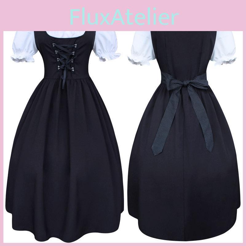 Style Medieval Retro Drawstring High Waisted Bow Dress Stage Outfit Performance