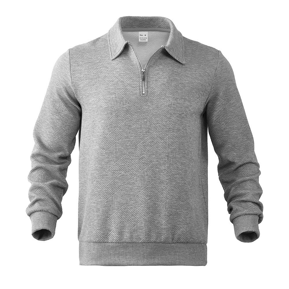 Vintage Heavyweight Fall Sweatshirt Jacquard Long Sleeve Turn-down Collar Half-zip Men's Top