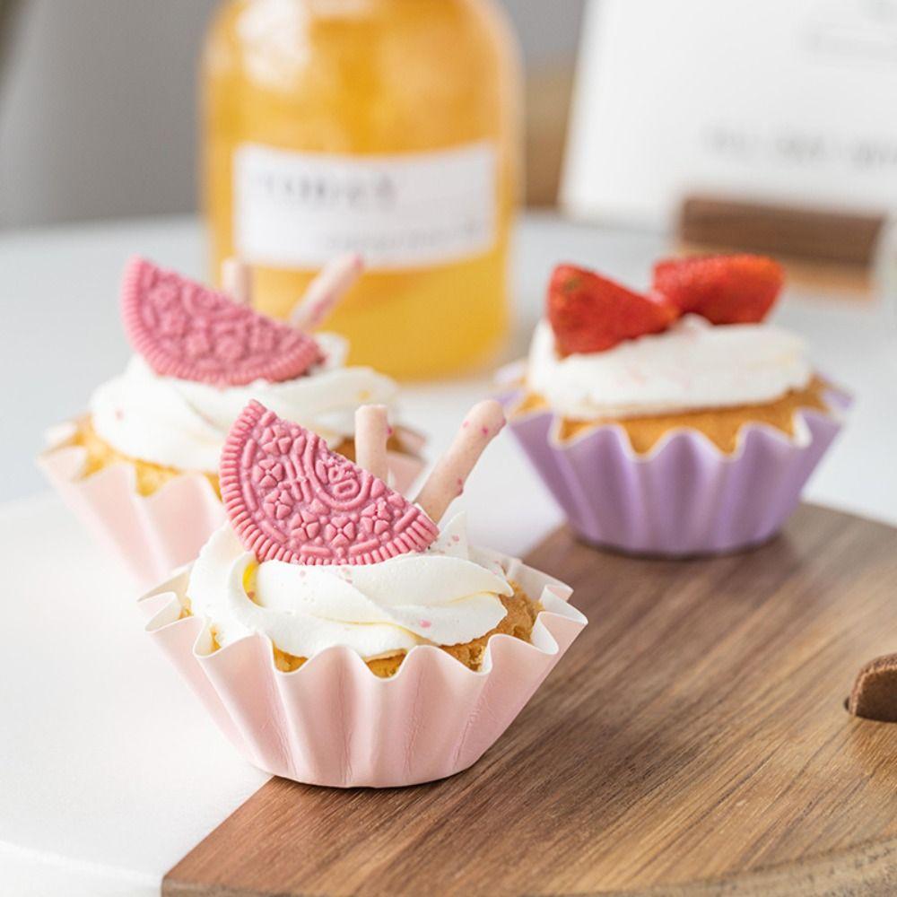50pcs Wave Flower Cake Cups High Temperature Resistance Greaseproof Baking Cups Cake Tools Multicolour Wrapper Paper