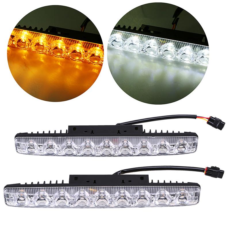 DRL LED Car Daytime Running Lights 6 LED Auto Fog Light 9 LEDs White Yellow Turn Signal Lamp Driving Foglamps
