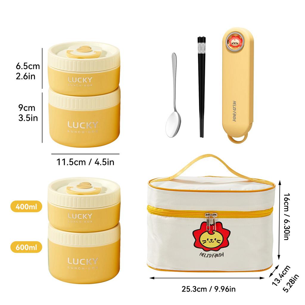 WORTHBUY Cute 304 Stainless Steel Thermal Bento Box With Handle Leak Proof Lunch Box Microwave Food Container For Students Adult